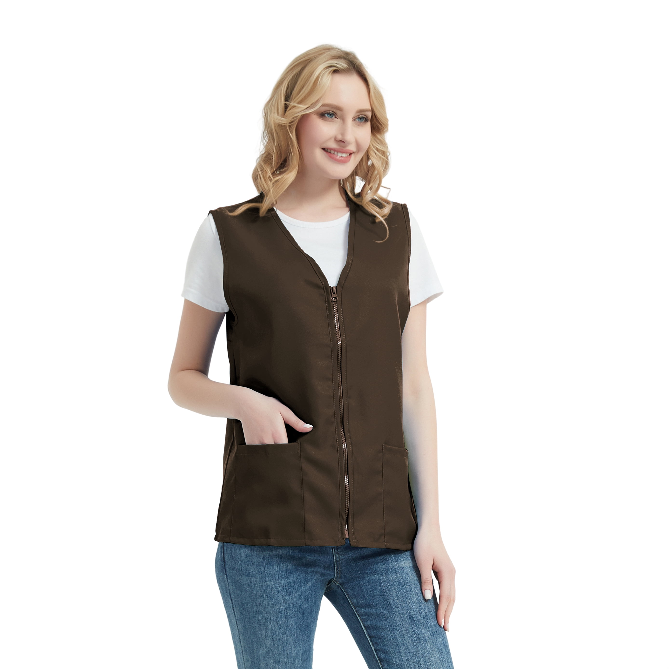 TOPTIE 5 Pack Volunteer Vest Waiter Bartender Work Uniform, Supermarket Clerk Workwear-Coffee-L
