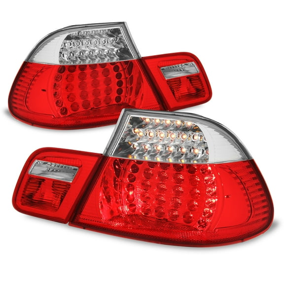 AKKON - Red Clear LED Tail Brake Lights Fits 2003 2004 2005 2006 BMW E46 3-Series 325Ci 330CI M3 Coupe 2Door Left Right Pair