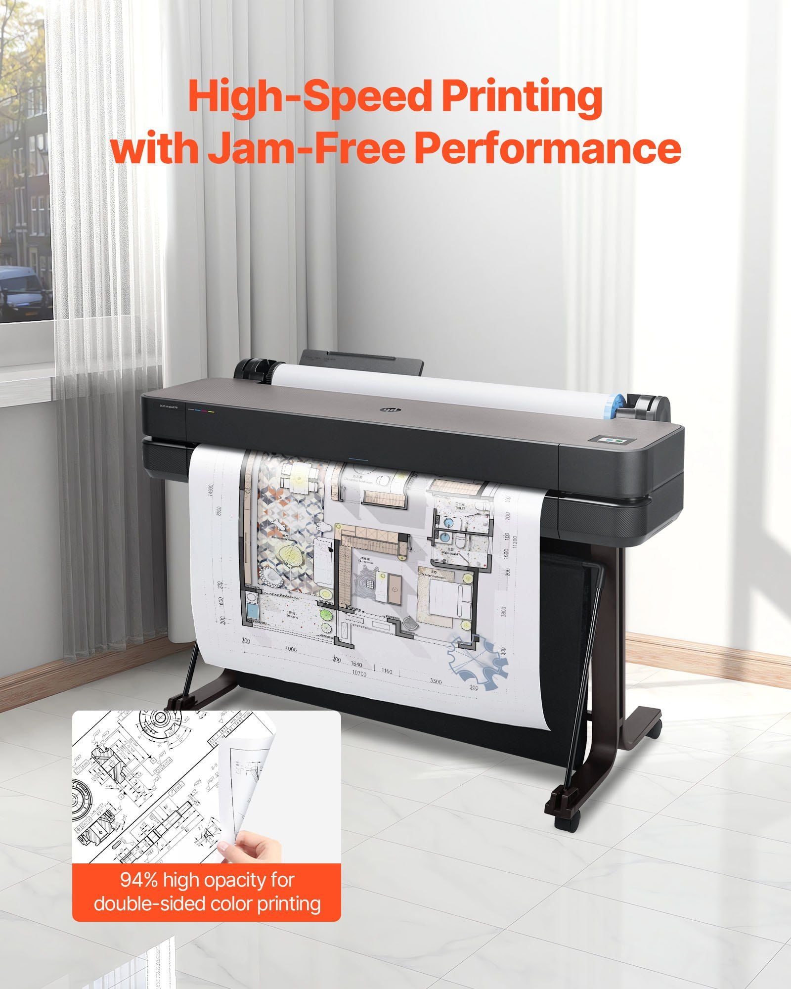 CAFORKP 2-Roll Wide Format Plotter Paper, 24"x150', CAD Bond 20lb for Engineering Drawings