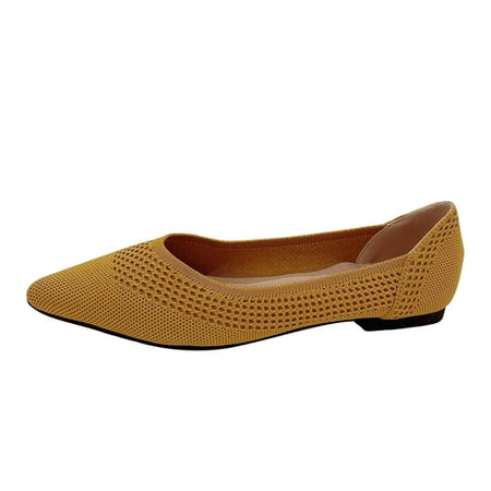 

Zizocwa Fashion Dressy Shoes for Women Women S Pointed Toe Low Block Heels Work Shoes Knitted Mesh Flats Loafers Single Shoes Spring 2025 Yellow Size6