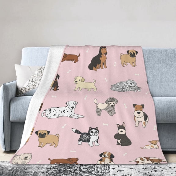 Wijzvio Cute Dogs Pink Throw Blanket Soft Fuzzy Fleece Blanket For Couch Bed Living Room Decoration 40"X30"