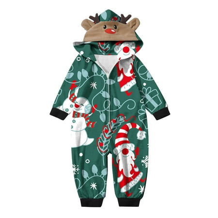

Virmaxy Family Christmas Hooded Jumpsuit Pajamas Outfits Toddler Baby Elk Antler Hooded Sleepwear Xmas Printed Romper Long Sleeve Zipper Hooded Jumpsuit Elastic Cuffs Bodysuit Green-B 12-18Months