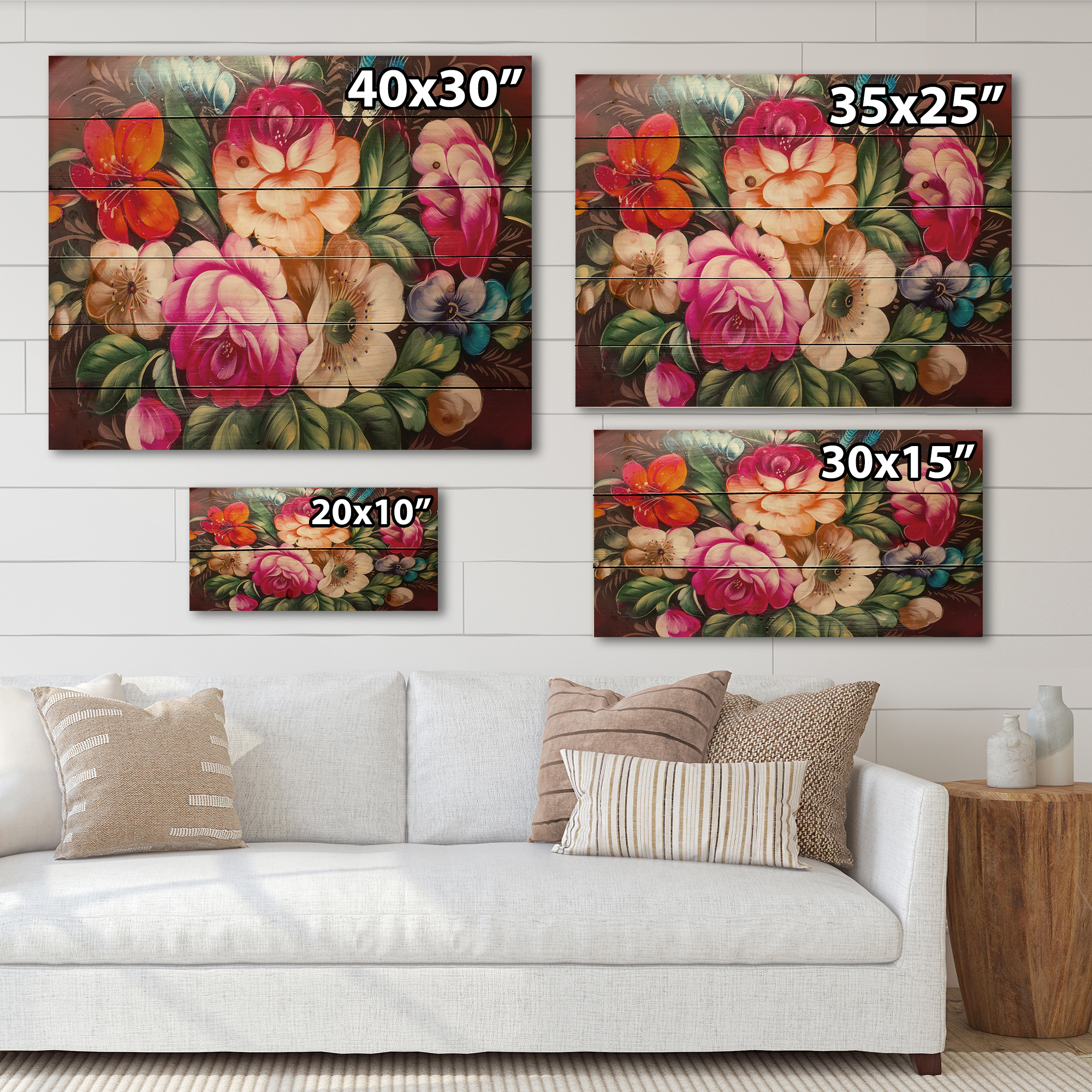 Designart 'Vintage VIbrant Yellow and Red Flower Still Life III' Traditional Print on Natural Pine Wood
