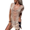 thumbnail image 2 of CORIRESHA Vestido sexy de manga corta para mujer, diseño rasgado y hueco de punto transparente para la playa, 2 of 4