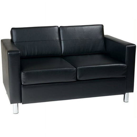 Bowery Hill Home Office Modern Faux Leather Loveseat, Black