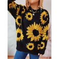 thumbnail image 6 of Women'S Print Long Sleeve Sweater Round Neck Knitted Pullovers Top Black XL, 6 of 9