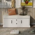thumbnail image 2 of REDSASA Storage Bench with 2 Drawers & 2 Doors - Hidden Storage Entryway Bench, Removable Cushion Wood Cabinet for Bedroom/Living Room/Entryway/Foyer/Hallway, White, 2 of 9
