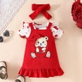 thumbnail image 2 of MUXiin Infant Girls Short Sleeve Valentine's Day Romper Bodysuit Cartoon Bear Suspender Skirts Outfits Preppy Clothes, 2 of 8