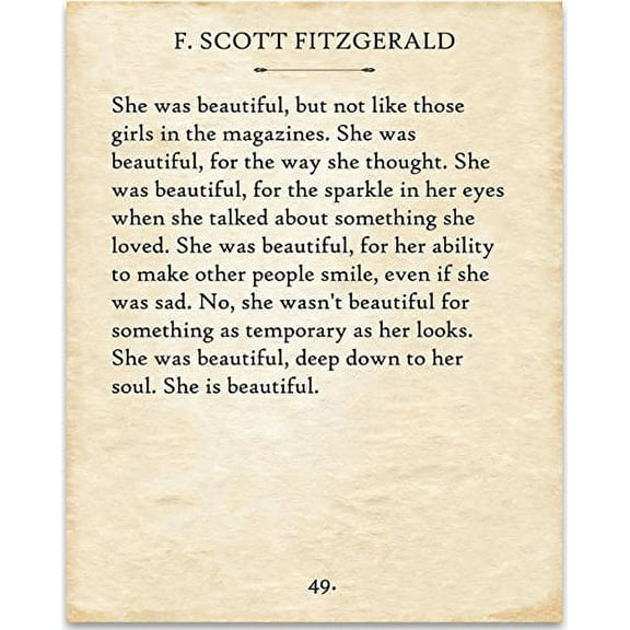 F. Scott Fitzgerald - She was Beautiful. - 11x14 Unframed Typography Book Page Print - Great Gift for Book Lovers