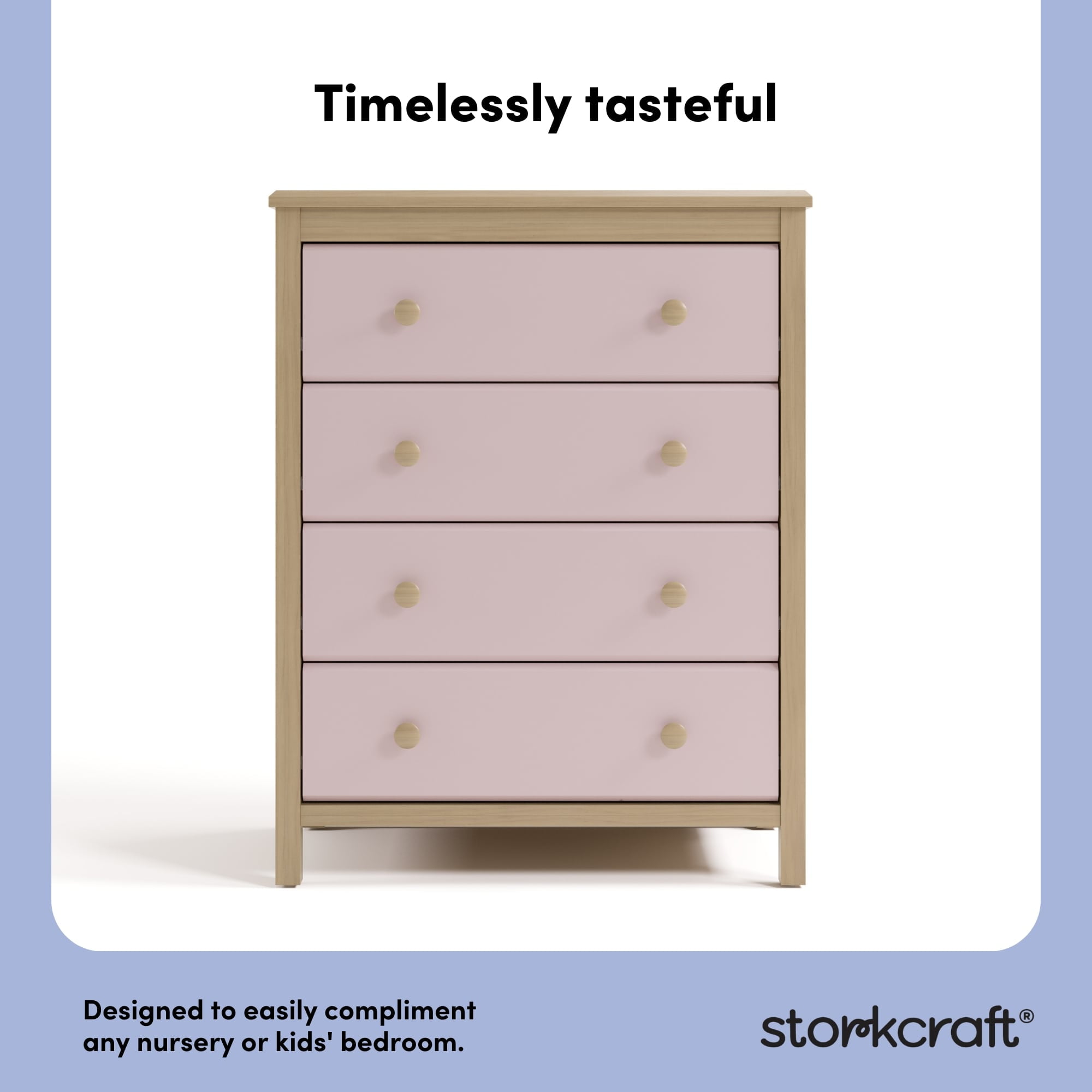 Storkcraft Alpine 4 Drawer Nursery Dresser, Driftwood with Blush