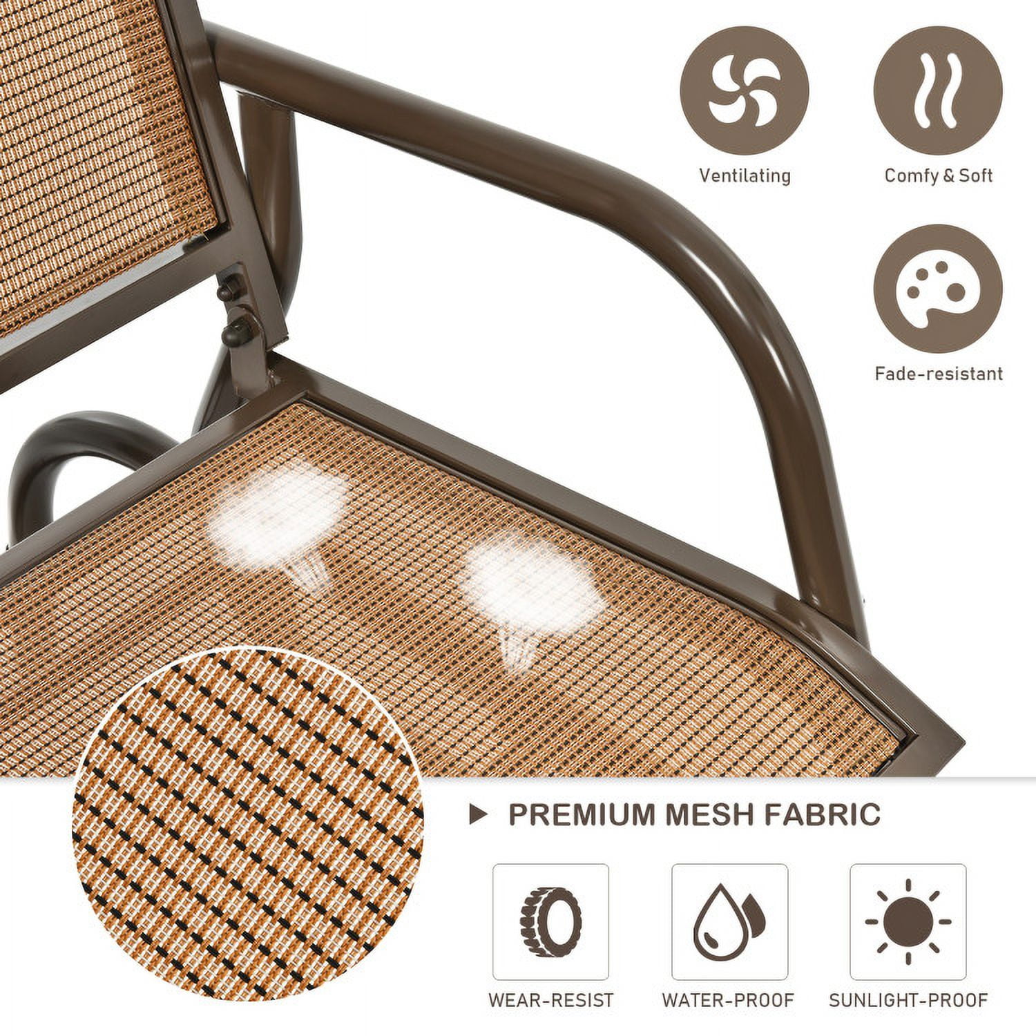 Aimee Lii Outdoor Single Chair with Coffee Table, Patio Glider Bench, Porch, Backyard, Sturdy, Brown