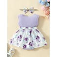thumbnail image 4 of Elippeo Baby Girls Summer Romper Dress 3 6 9 12 18 Months Infant Sleeveless Floral Print Patchwork Romper with Headband, 4 of 10