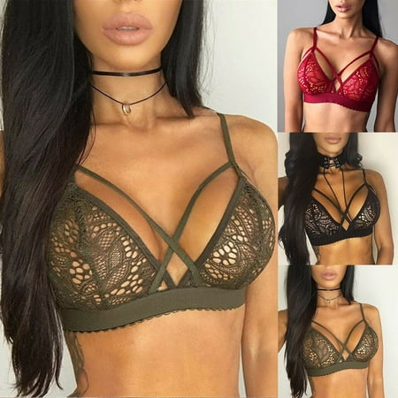 Triangle Top Sold Out Womne Sexy Sheer Lace Bandage Bras Hollow Out Triangle Bralette Bras Crop Top Bustier Unpadded Thin Seamless Wire Free Bralette ()