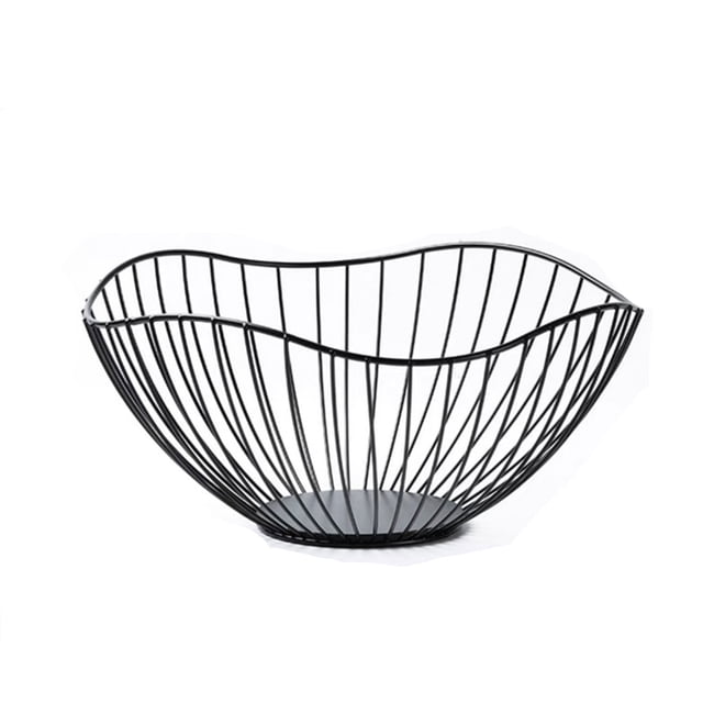 Frutero de alambre negro para encimera de cocina, frutero ondulado, frutero de alambre para frutas y verduras.