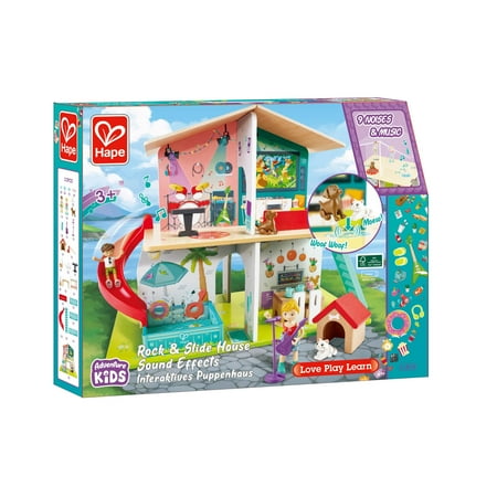 UPC: 6943478034808 | Hape Rock & Slide Wooden Dollhouse with 8 Different Colorful Rooms  Children