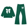 thumbnail image 2 of Shadoumai Girls 2 Piece Outfit Summer Long Sleeve Graphic T-Shirt Top & Flared Pants Spring Clothes Set Casual Kid Age 6-14, 2 of 5