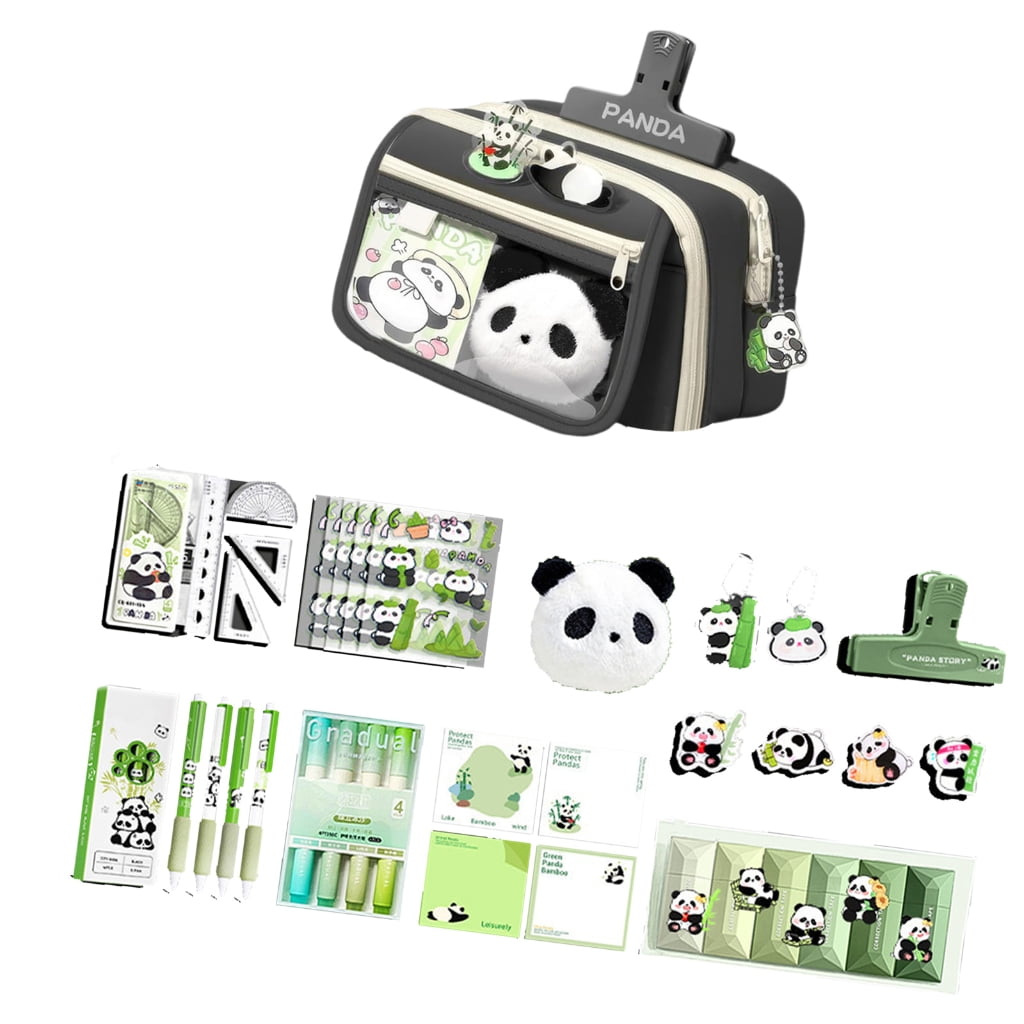 Durabless Canvas Pencil case Set With Stylish Cultural Panda Pattern And Zipper