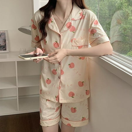 

CoCopeaunt Pajama Sets Turn-down Collar Short Sleeve Women Summer Floral Printed Cotton Thin Kawaii Trendy Womens 2pcs Pyjamas Elegant