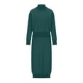 thumbnail image 4 of Vivianyo HD Women's Two-piece Waffle Knit Half-neck Suit Long-sleeved Oversized Top Long Skirt Suit Green, 4 of 7