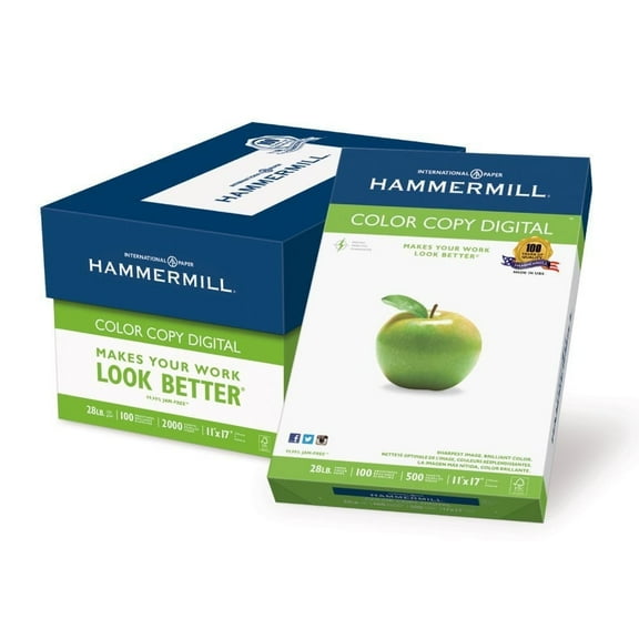 Hammermill cTqRfJ Paper, Color Copy Digital, 28lb, 11 x 17, Ledger, 100 Bright, 2000 Sheets (2 Pack)