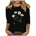 thumbnail image 2 of SOOMLON Womens 3/4 Sleeve Tops Plus Size Tunic Cotton Tops Dressy Casual Crewneck Shirts Cute Daisy Graphic T Shirts 2025 Fashion Spring Summer Ladies Tops Loose Fit Basic Outfits Pullover Black XL, 2 of 4
