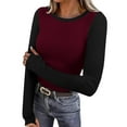 thumbnail image 5 of QATAINLAV Long Sleeve Thermal Shirts for Women Slim Fit Crewneck Basic T-Shirts with Thumb Holes Color Block Workout Tops, Wine, XXL, 5 of 8