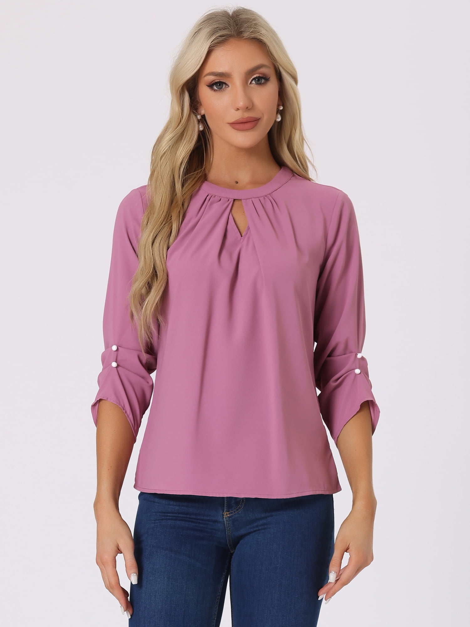 DARING DIVA Round Neck Keyhole Pleated Shirred Work Top XL Plum Purple