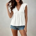 thumbnail image 6 of Ovbmpzd Lace Casual Tops for Women Summer White Classic Fit Short Sleeve V-Neck Casual Blouses & Tops Summer Tops for Women Trendy,M, 6 of 6