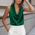 thumbnail image 5 of Dwellite Women's Satin Cowl Neck Top Casual Sleeveless Front Basic Crop Shirt Elegant Going Out Blouses Dark Green XL, 5 of 8