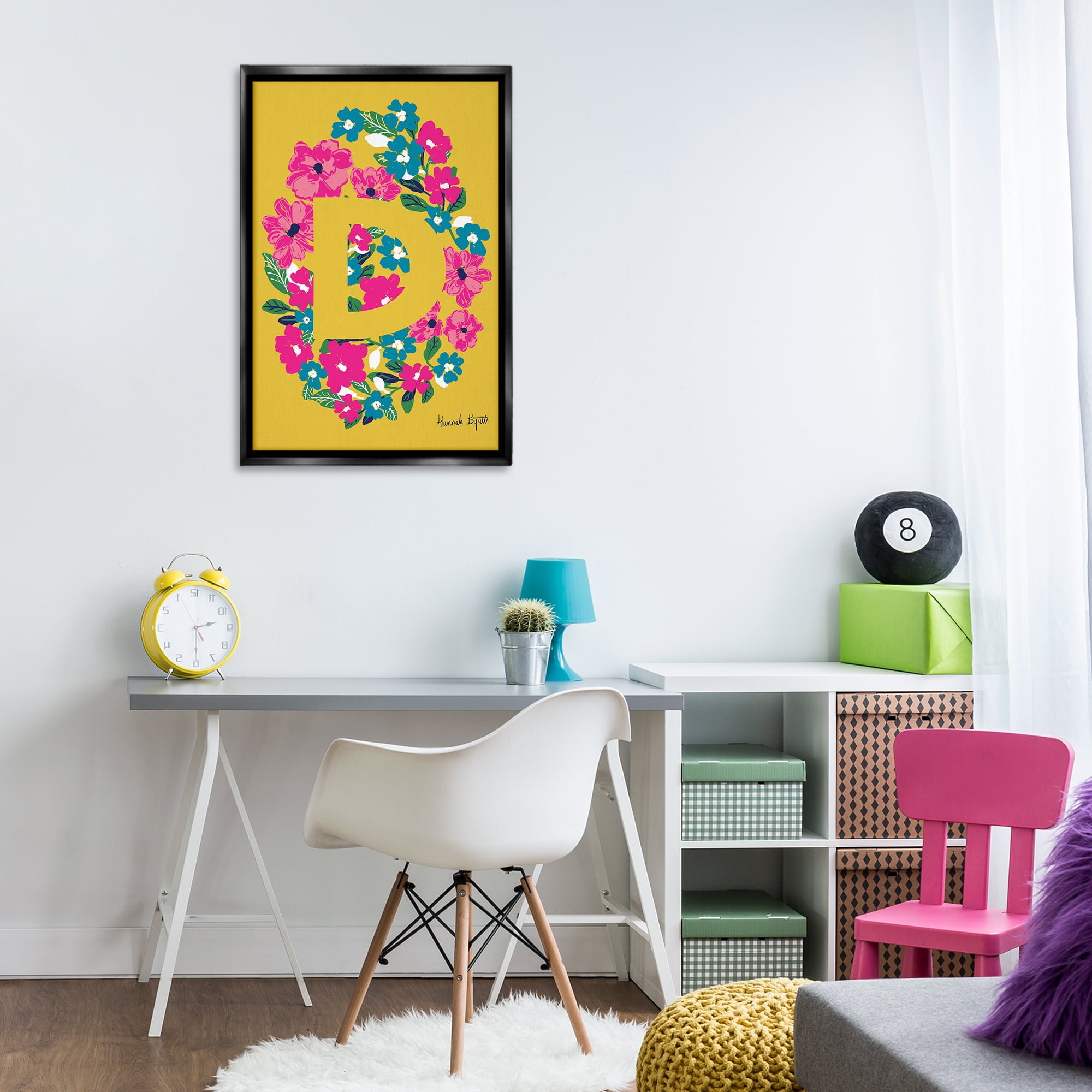 Stupell Industries Floral Bloom Letter D Botanical & Floral Painting Black Floater Framed Art Print Wall Art, 21 x 31