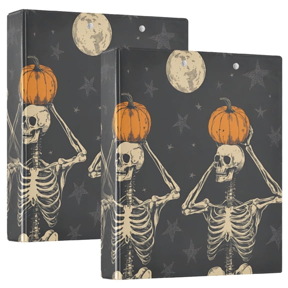 FORMRS 3 Ring Binder 1.5 inch with Pockets Set of 2 Clip Board 200 Sheets Capacity, Halloween Skeleton Moon