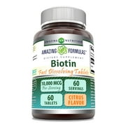 Amazing Formulas Biotin Fast Dissolving Tablets - 10000 MCG Tablets (60 Count, Citrus Flavor) (Non-GMO,Gluten Free)-Supports Healthy Hair, Skin & Nails - Promotes Cell Rejuvenation.
