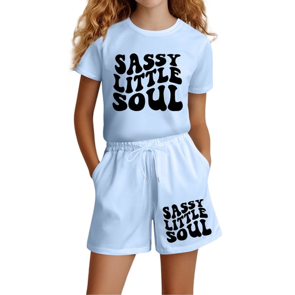 CAIXIA Girls Summer 2 Piece Outfits Kids Girls Summer Casual Outfit Set Short Sleeve Graphic Tee With Pocket Shorts Comfort,7-8 Years