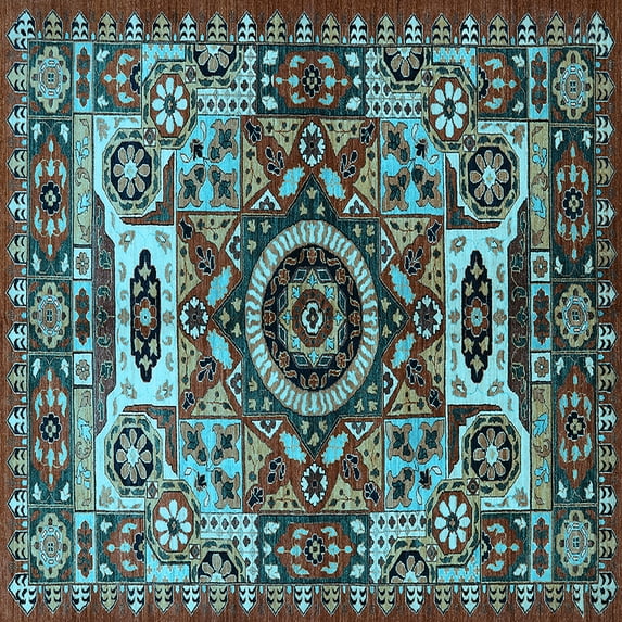 Ahgly Company Indoor Square Oriental Light Blue Industrial Area Rugs, 8' Square