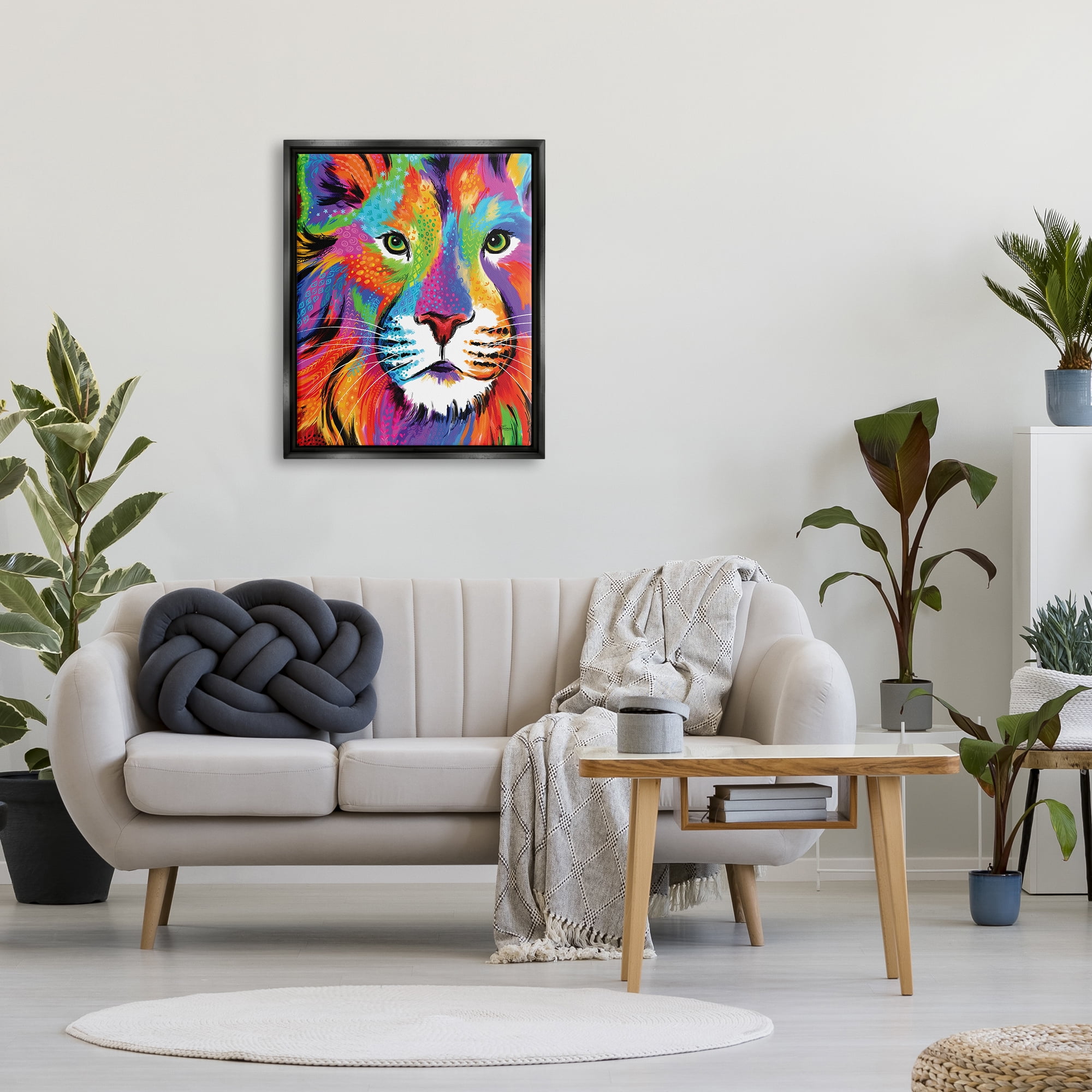 Stupell Industries Bold Hued Lion Portrait Animals & Insects Painting Black Floater Framed Art Print Wall Art, 25 x 31