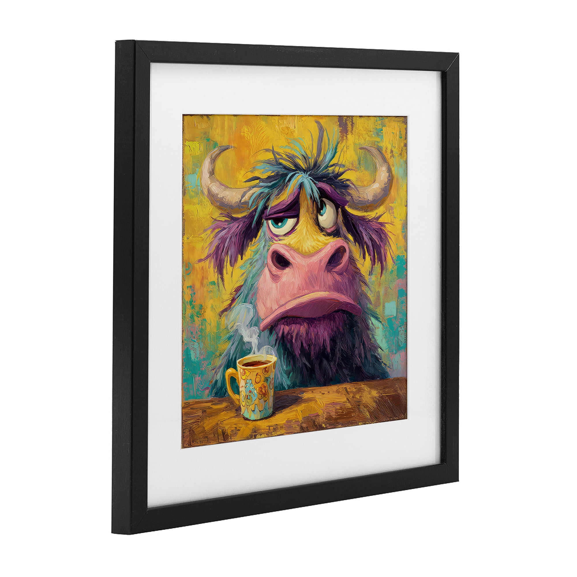 Stupell Industries Grumpy Cow & Mug Black Framed Print Under Glass, design by The Wands Want