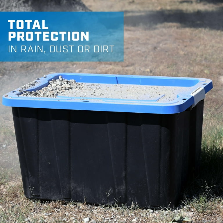 Hart 24 Gallon Weatherproof Latching Heavy Duty Storage Bin, Black Base/Blue Lid