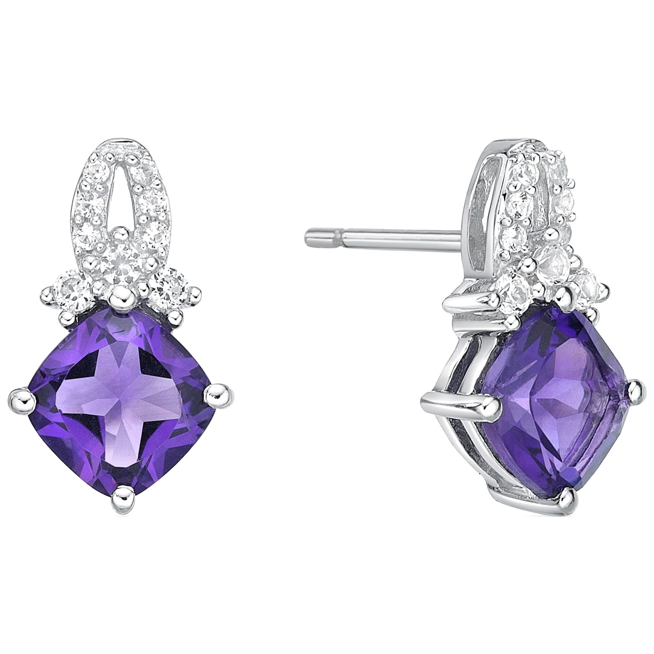 Jay Heart Designs 925 Sterling Silver Genuine Amethyst and Created White Sapphire Earrings