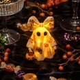thumbnail image 4 of BingTong Lighted Vintage Patchwork Ghost,Bow Light Up Ghost With Mini Pumpkin Candy Bucket,Vintage Halloween Patchwork Ghosts Lamp,For Rustic Fall Figurine Decoration D-Light, 4 of 7