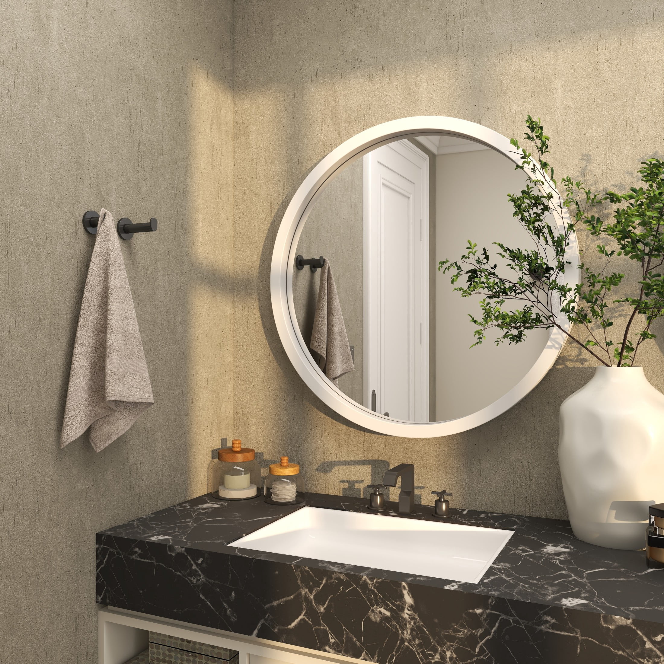 DecMode 30" x 30" White Wall Mirror with Thin Frame