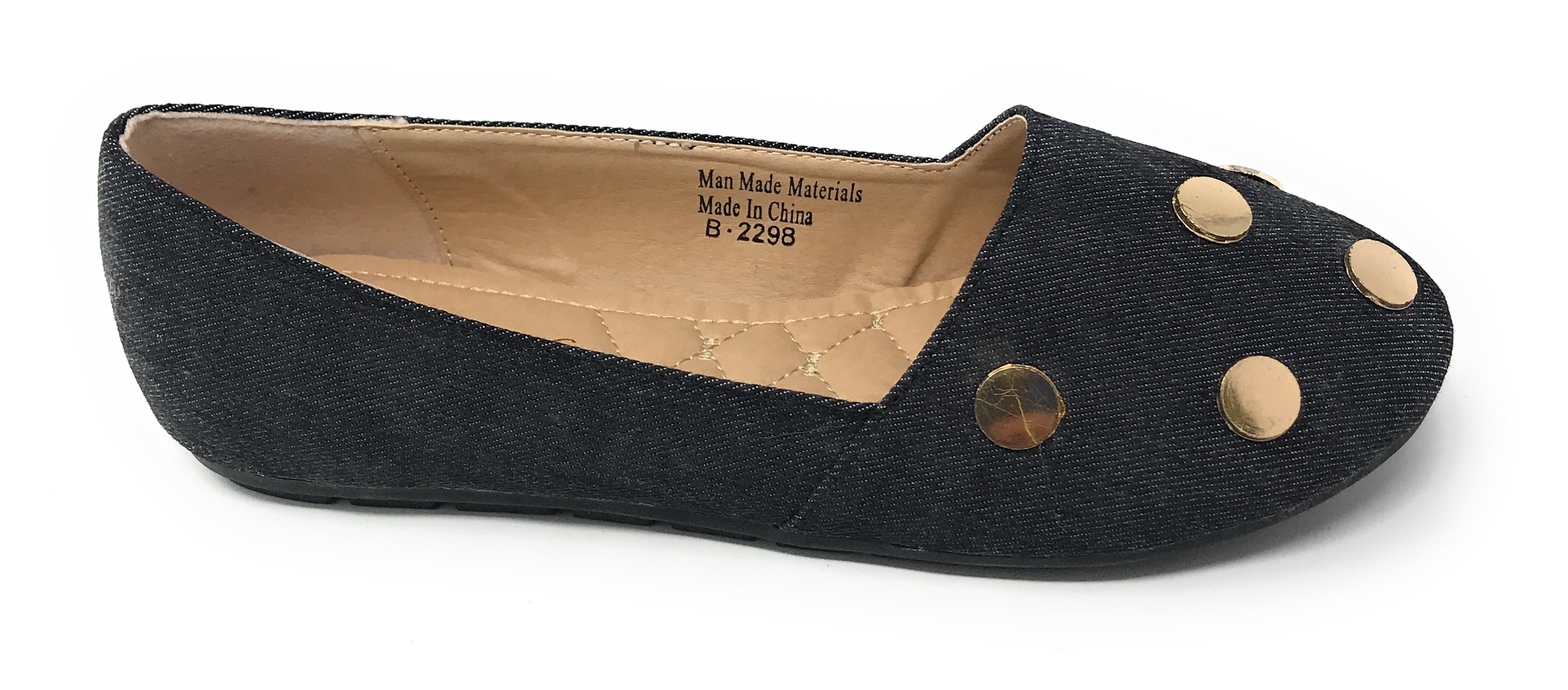 Victoria K Women's Round Gold Studs Denim Ballerina Flats