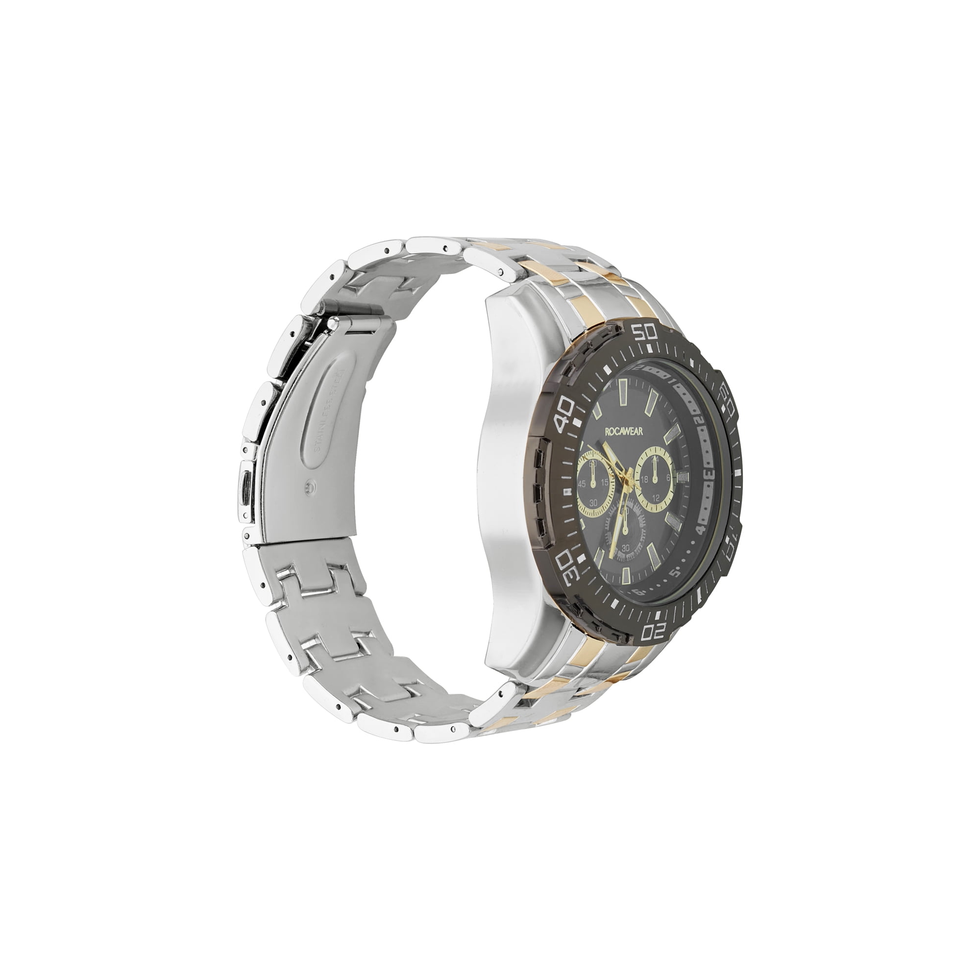 Rocawear Men's Chronograph Quartz Metal Strap Analog Watch, Silver Sunray/Two Tone