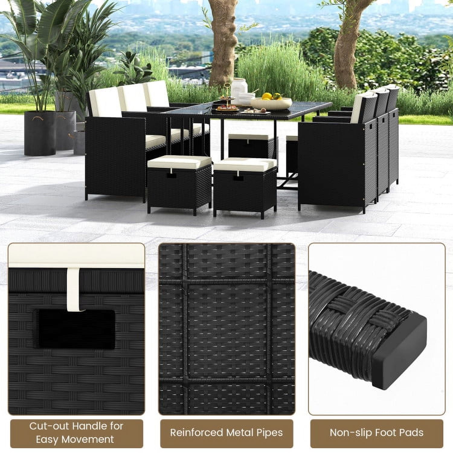 Aimee Lii 11 Piece Patio Dining Set Wicker Chairs and Tempered Glass Table with Waterproof Cushions, Outdoor Patio Furniture, White Aimee Lii 11 Piece Patio Dining Set Wicker Chairs and Tempered Glass Table with Waterproof Cushions, Outdoor Patio Furniture, White