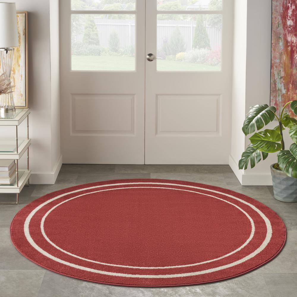 Nourison Essentials Indoor/Outdoor Brick/Ivory 4' x round Area Rug, (4 Round)