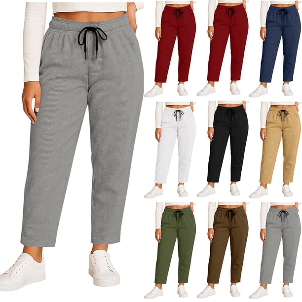 Pincandy Women's Plus Size Solid Color Fashion Elastic Waist Corduroy Wide Leg Pants with Pockets, Loose Fit, Casual & Daily Wear