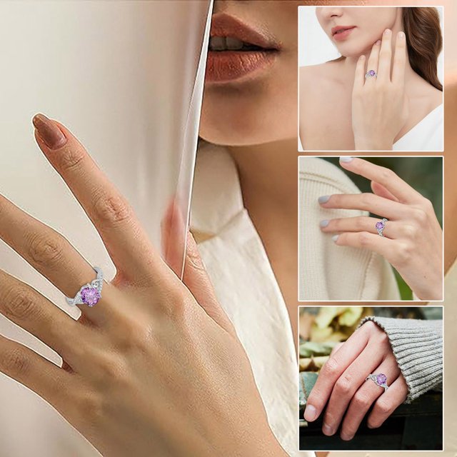 Anillos para Mujeres Anillo Morado Anillo de Compromiso Promesa de Boda Regalos de Joyería