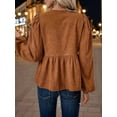 thumbnail image 6 of Women'S Spring Fall Babydoll Peplum Blouse Shirt Puff Long Sleeve Tie Front Trendy Cute Y2K Going Out Tops Khaki L, 6 of 7