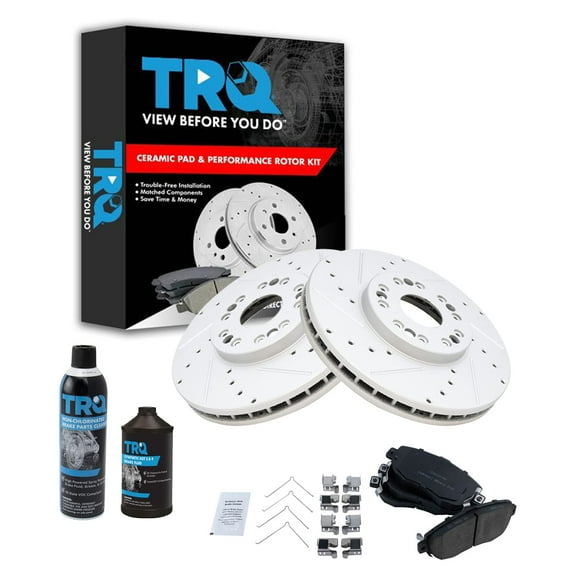 TRQ Front Performance & Brake Rotor & Ceramic Pad Kit w/Chemicals BKA18232 Fits select: 2002-2010 LEXUS SC, 2001-2005 LEXUS IS