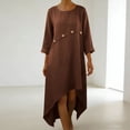 thumbnail image 2 of Bixock Women's Plus Size Dresses,Casual Half Sleeve Dresses,Linen Loose Crewneck Asymmetrical Hem Solid Color Lightweight Comfortable Summer Outdoor Trip Dresses, 2 of 5