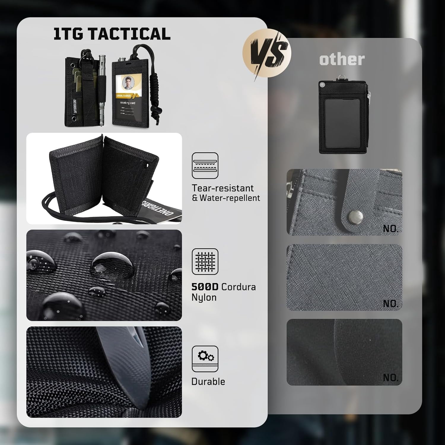 Tactical ID Card Holder Hook & Loop Patch Badge Holder Neck Lanyard Key Ring and Credit Card Organizer
